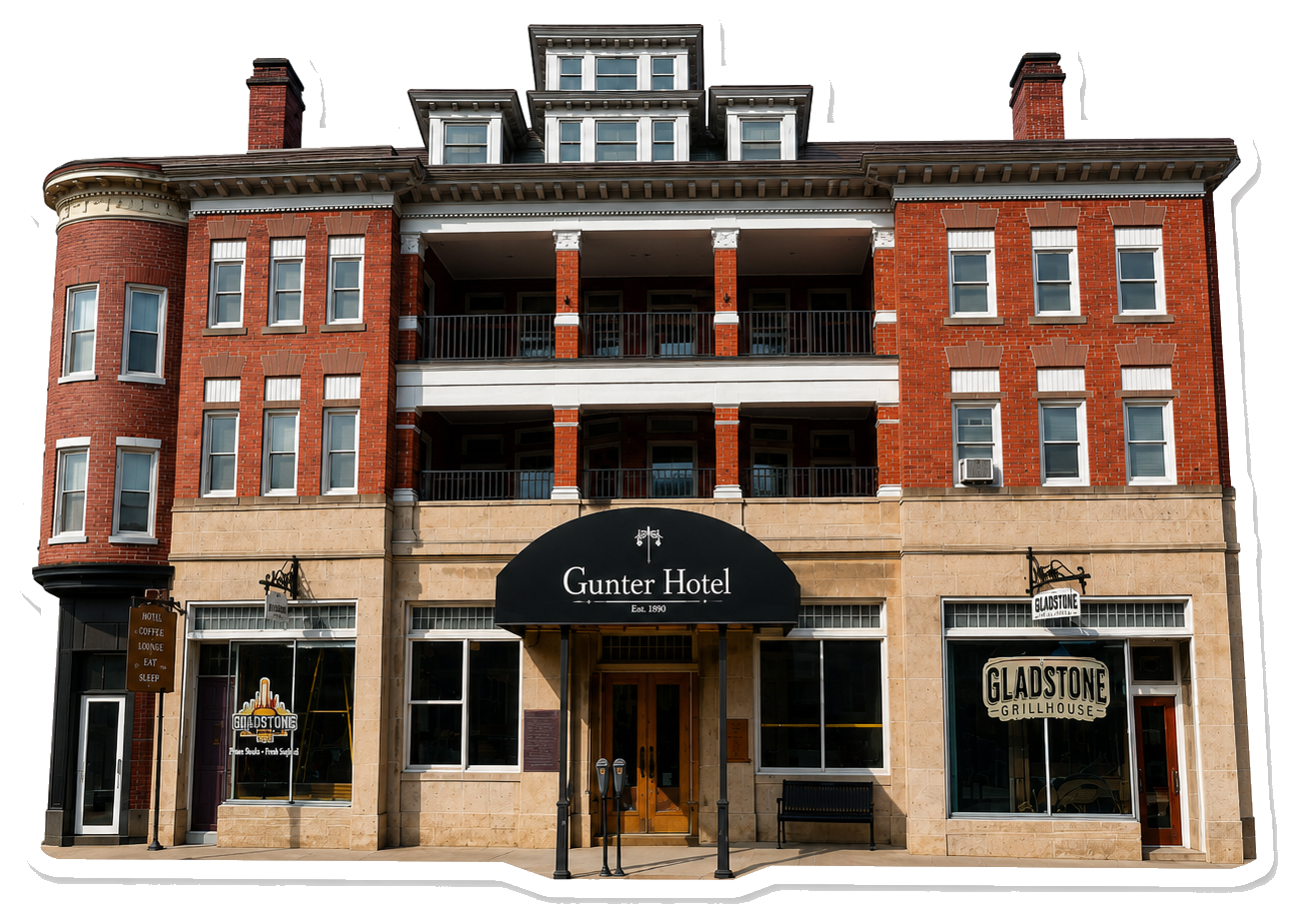 The historic Hotel Gunter on Main Street in downtown Frostburg, Maryland